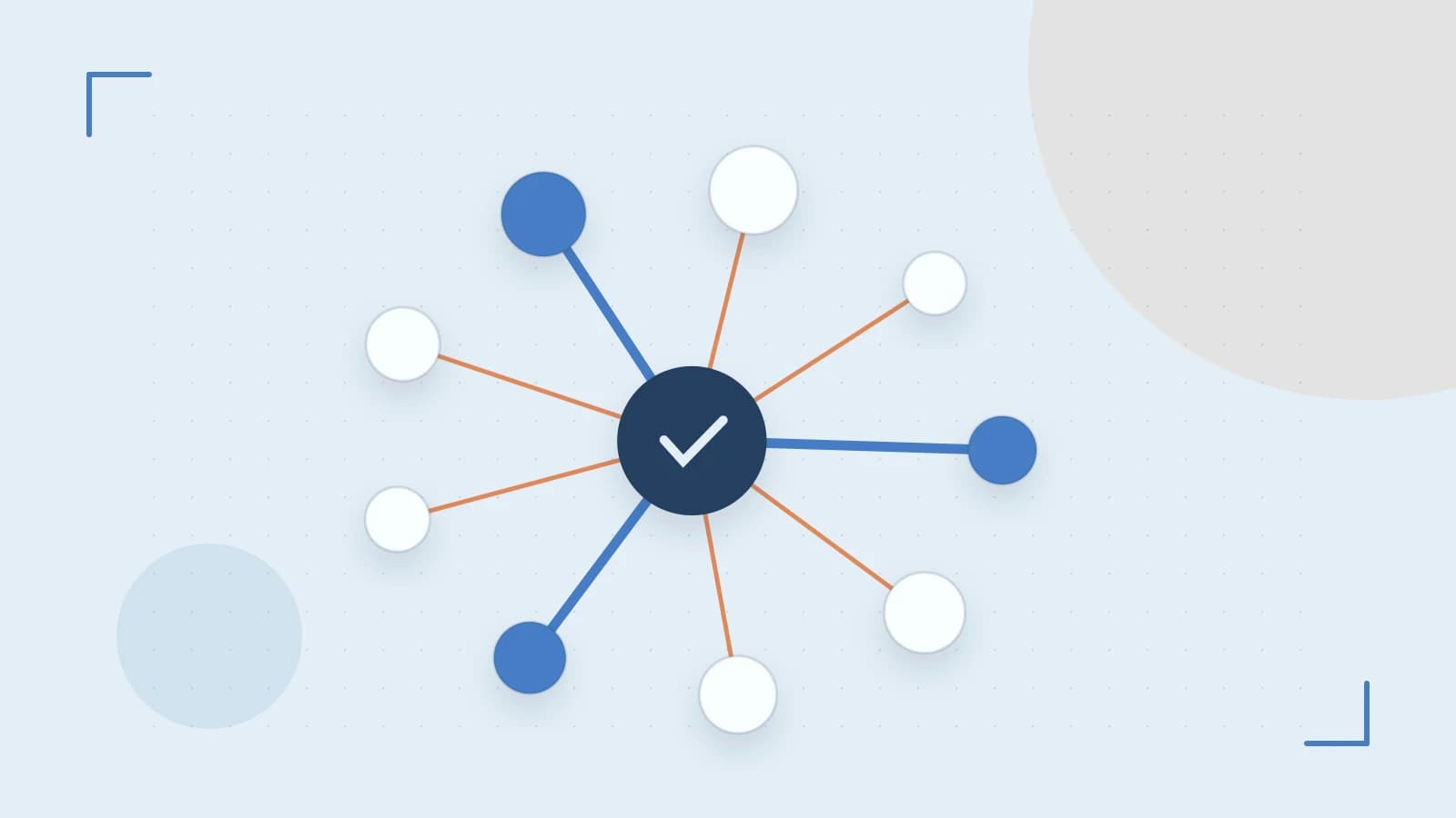 Editorial illustration of an algorithmic node graph with branching paths and a highlighted result