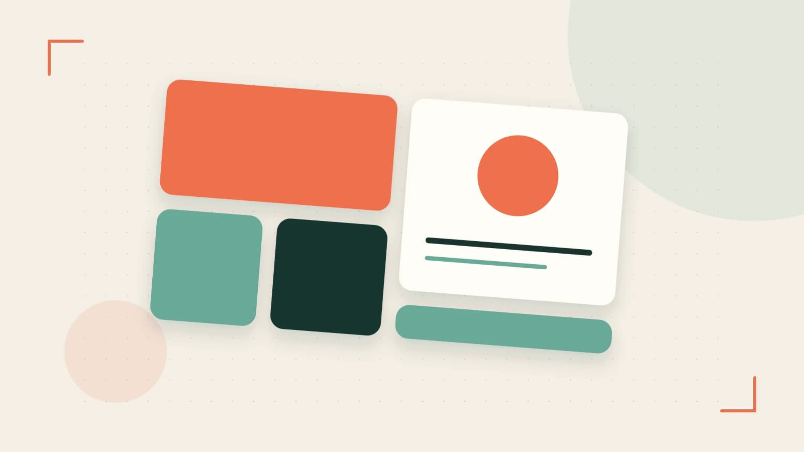 Editorial illustration of responsive browser layouts, overlapping design components and a color system
