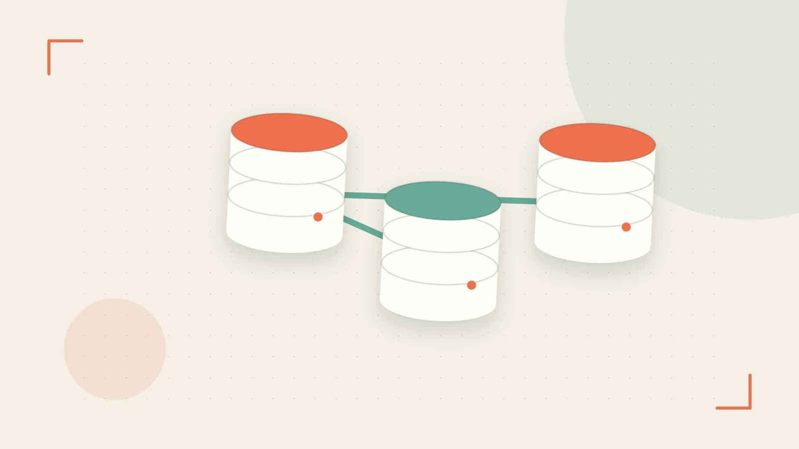Editorial illustration of structured records, database cylinders and relationships between tables