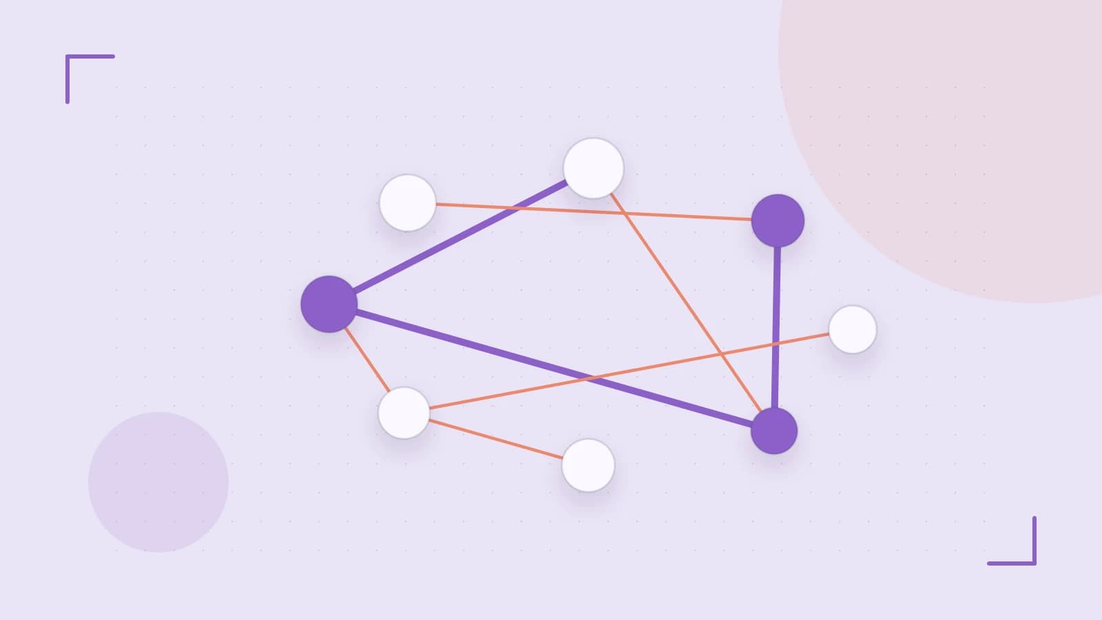 Editorial illustration of an algorithmic node graph with branching paths and a highlighted result