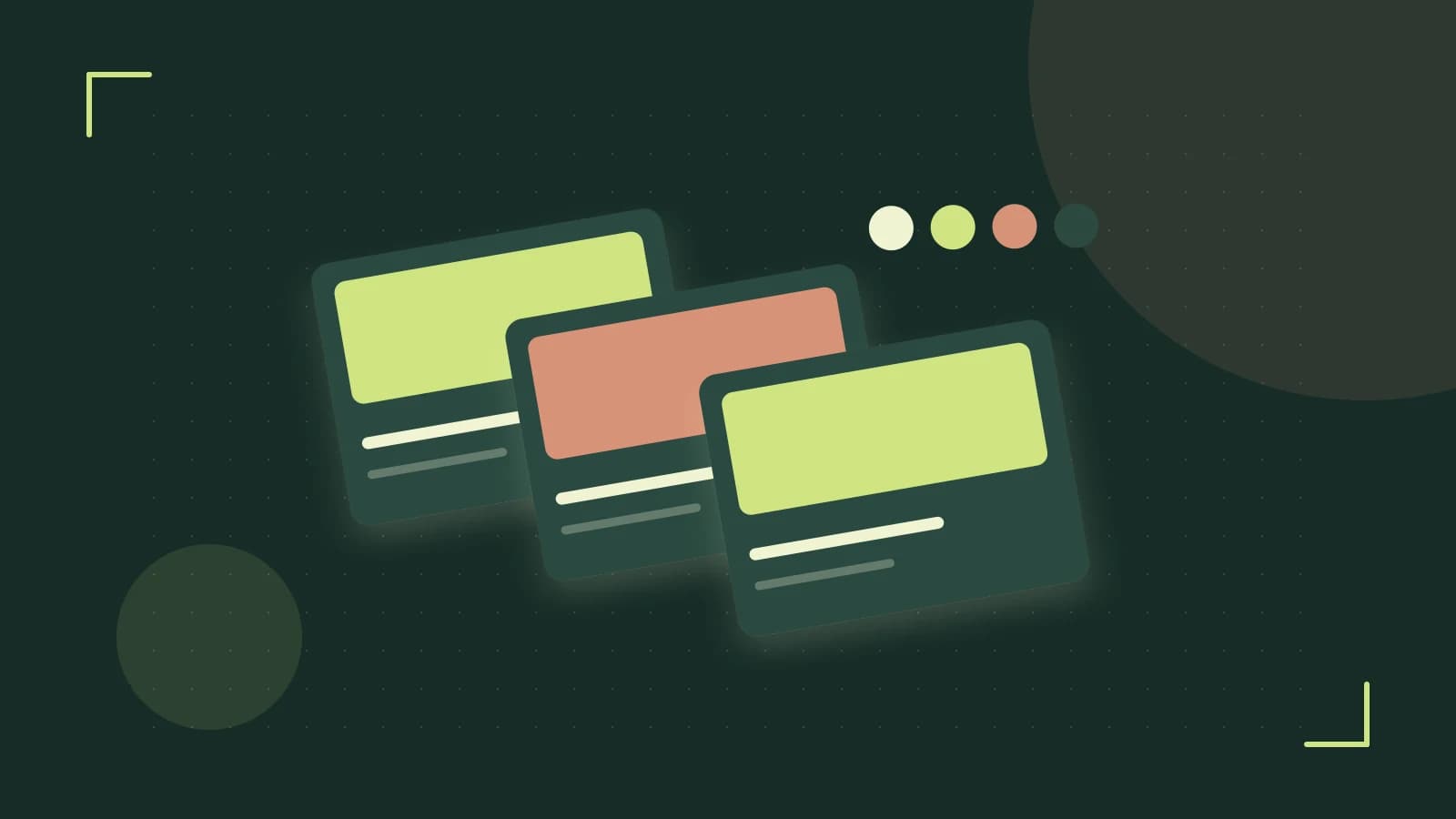 Editorial illustration of responsive browser layouts, overlapping design components and a color system