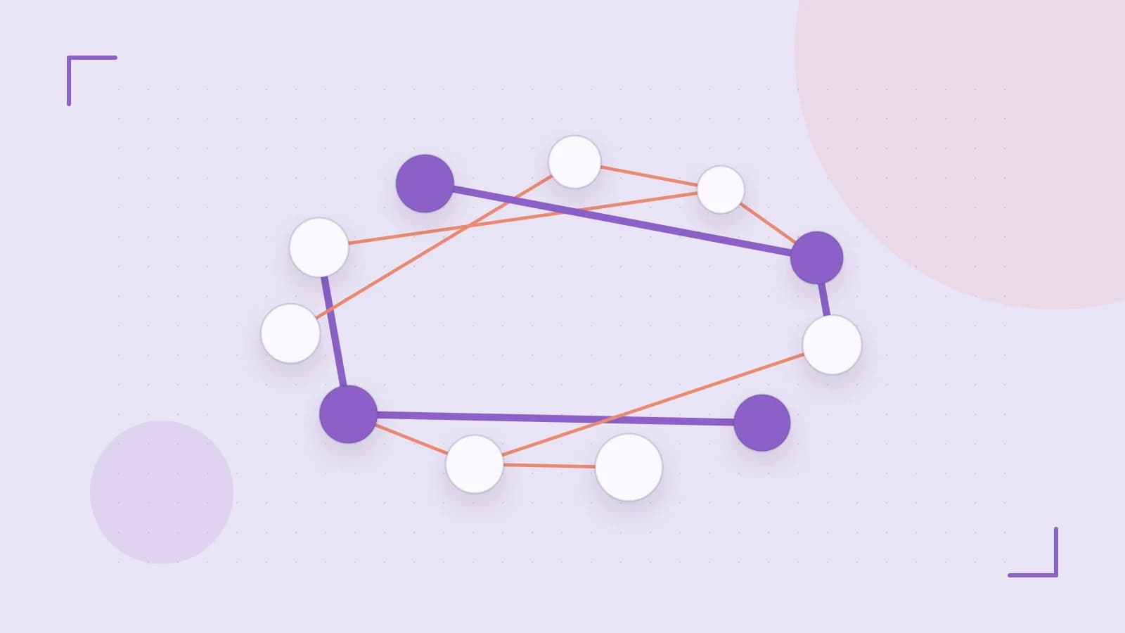 Editorial illustration of an algorithmic node graph with branching paths and a highlighted result
