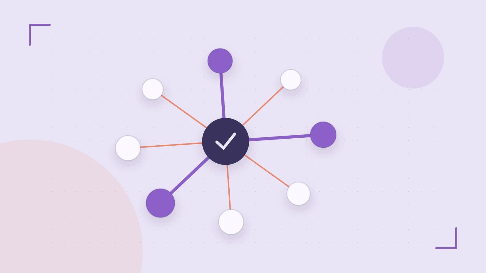 Editorial illustration of an algorithmic node graph with branching paths and a highlighted result
