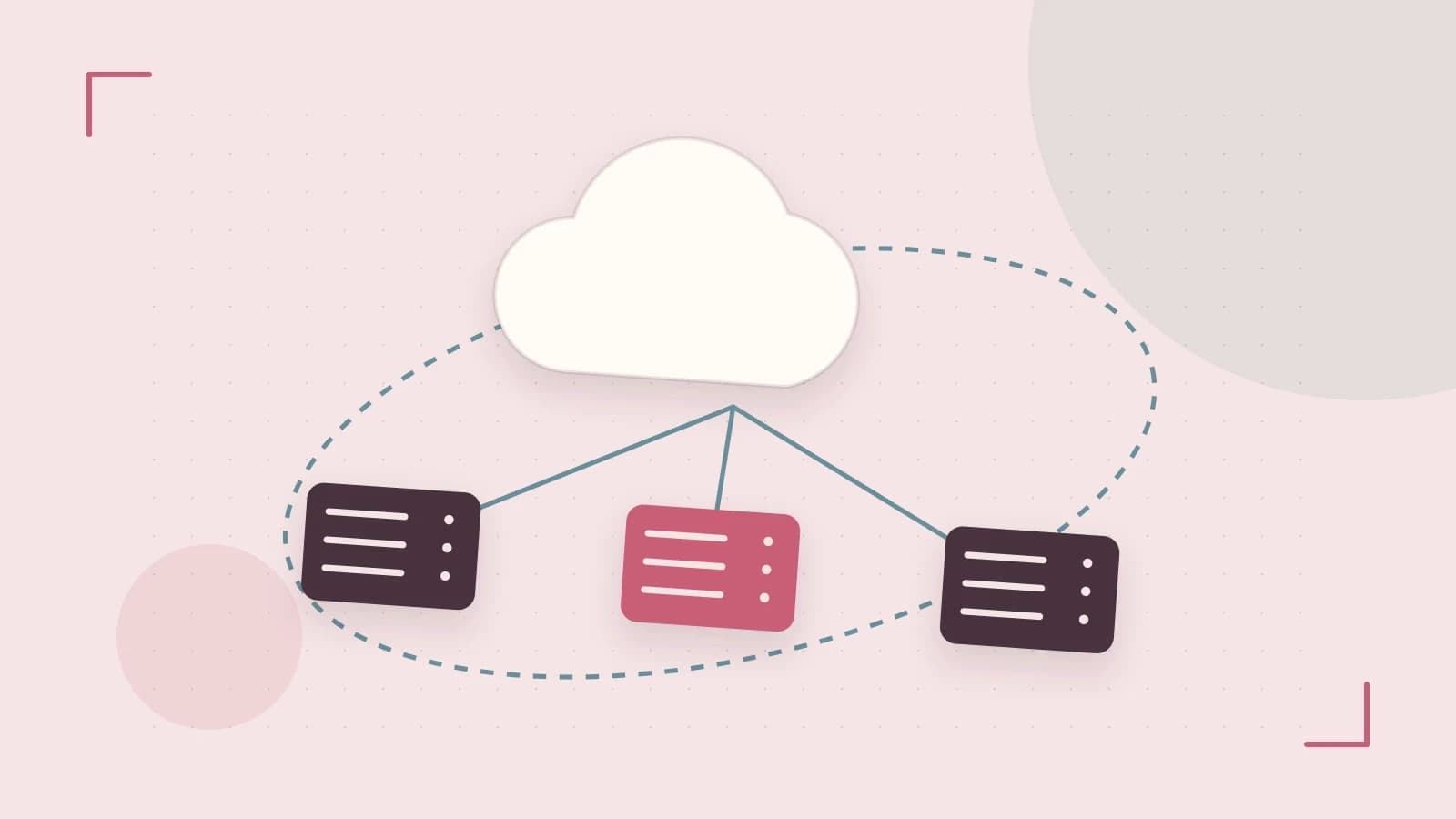 Editorial illustration of cloud infrastructure, connected server racks and an orbital service map