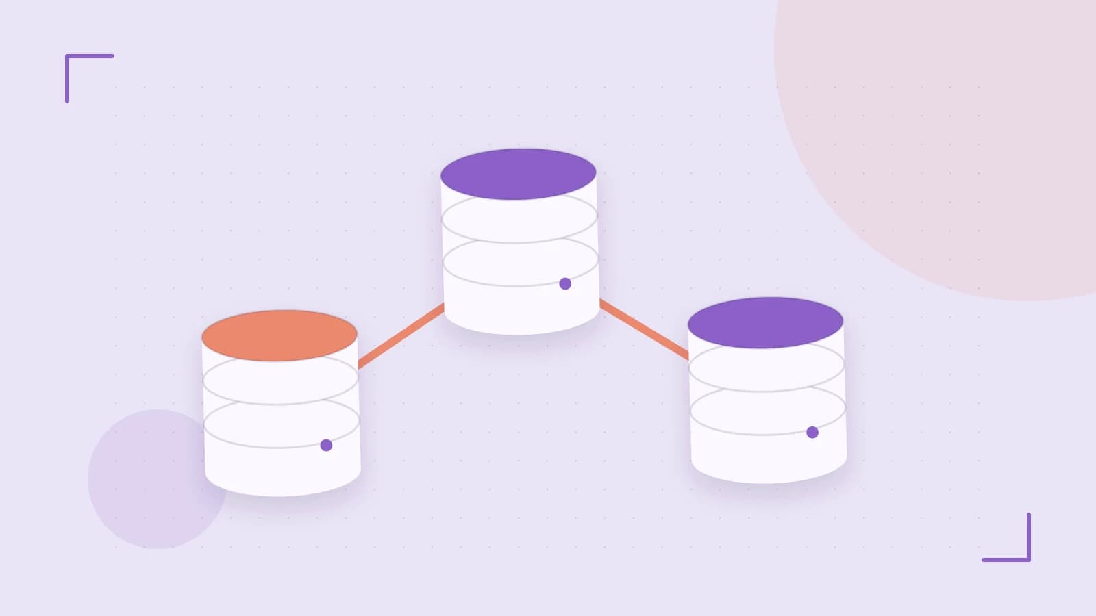 Editorial illustration of structured records, database cylinders and relationships between tables