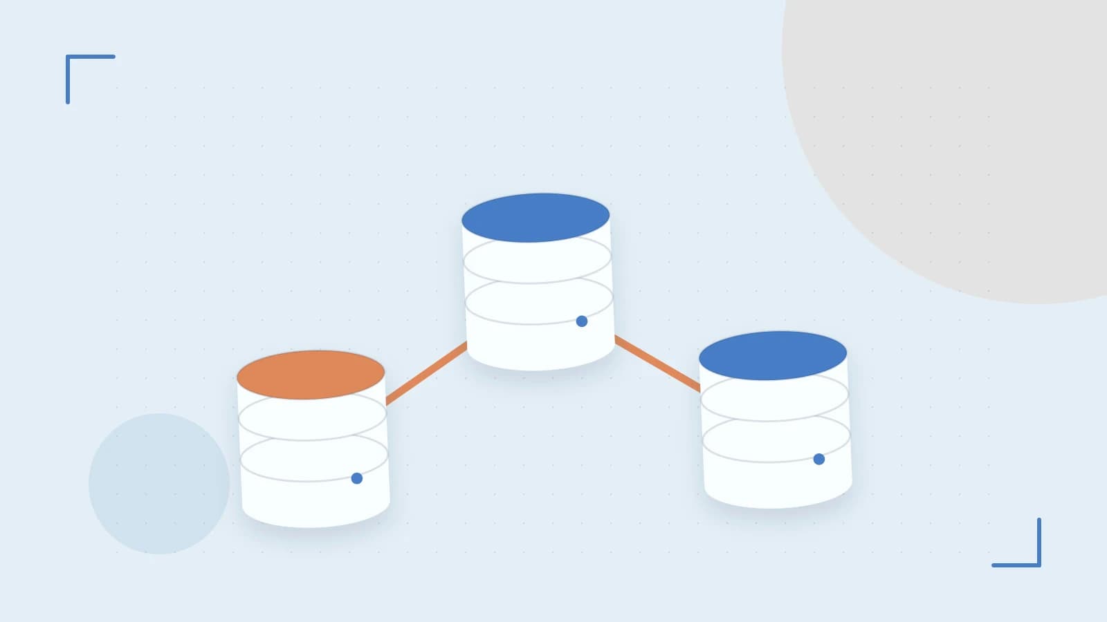 Editorial illustration of structured records, database cylinders and relationships between tables