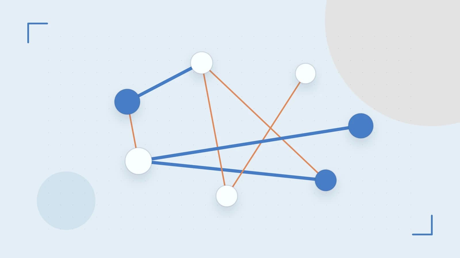 Editorial illustration of an algorithmic node graph with branching paths and a highlighted result