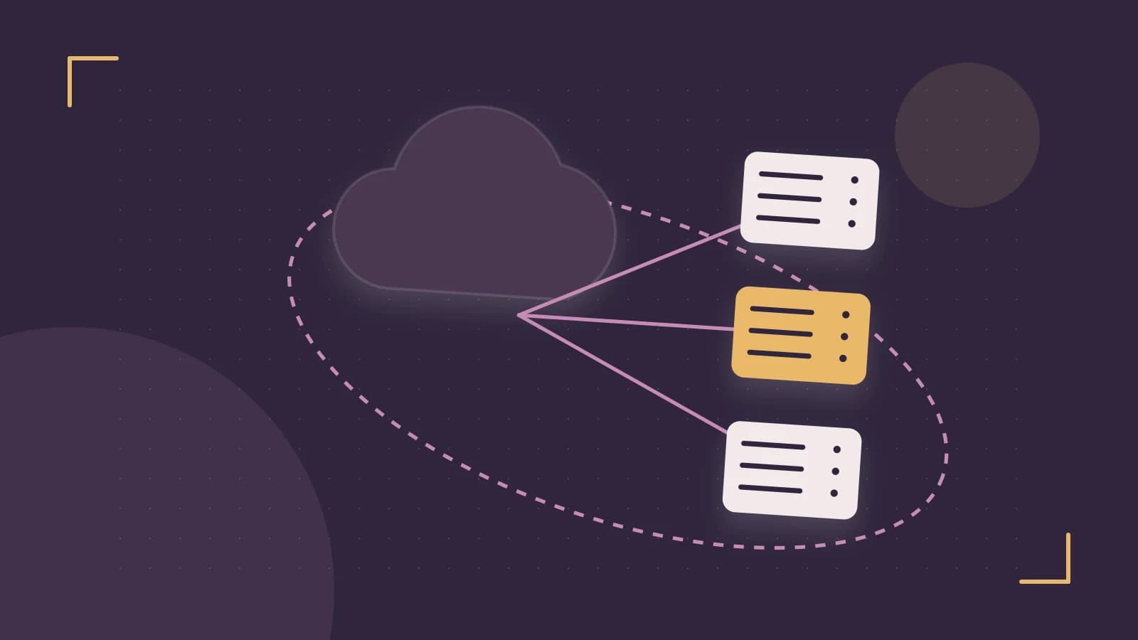 Editorial illustration of cloud infrastructure, connected server racks and an orbital service map
