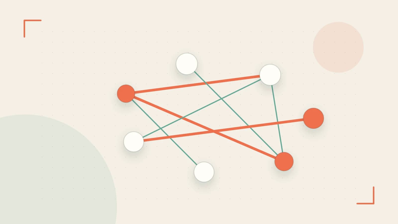 Editorial illustration of an algorithmic node graph with branching paths and a highlighted result