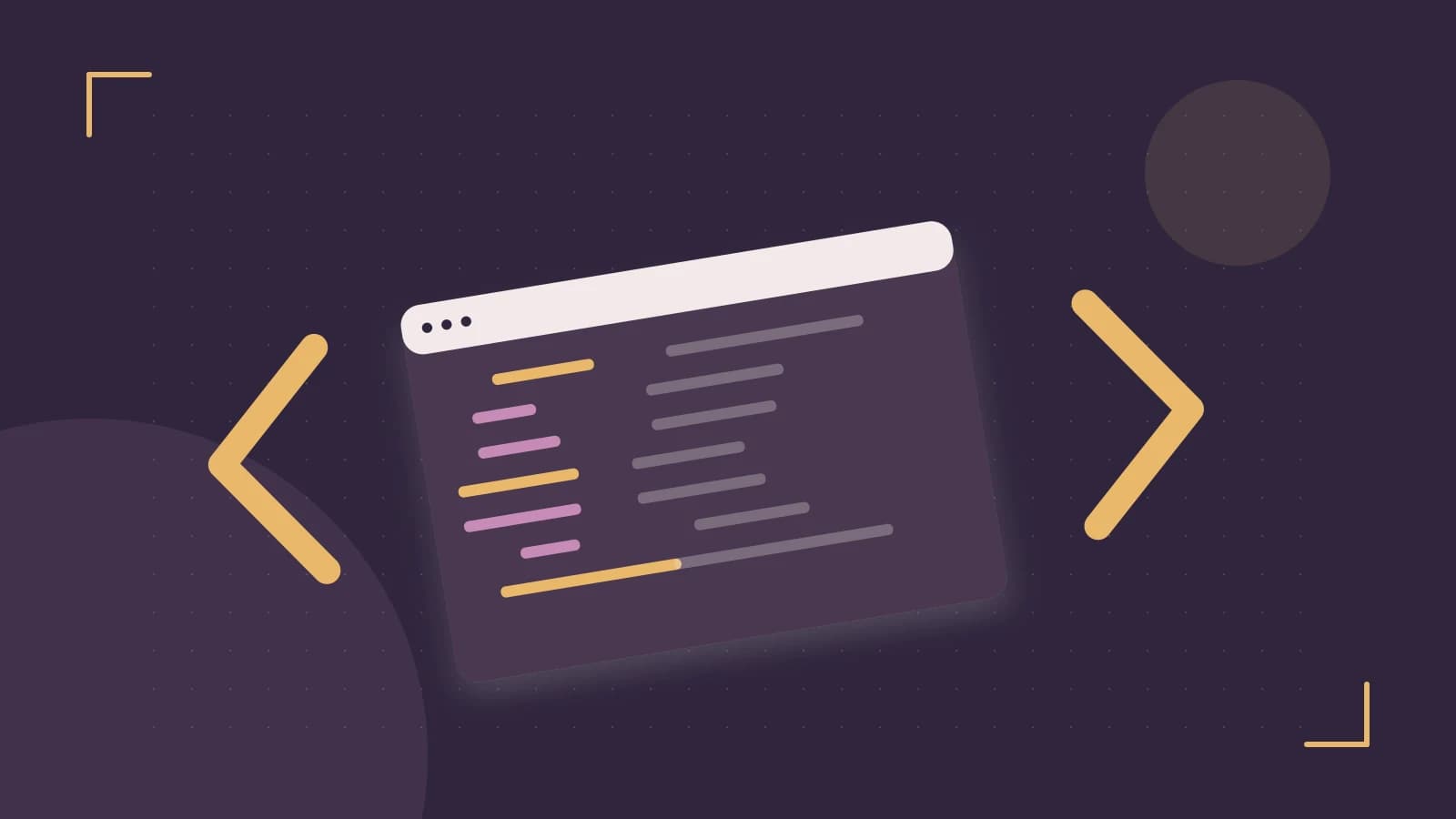 Editorial illustration of an abstract code editor, syntax blocks and oversized programming brackets
