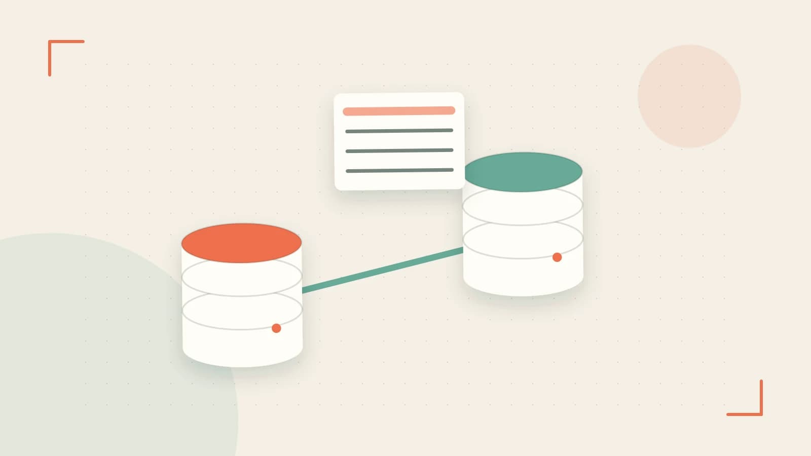 Editorial illustration of structured records, database cylinders and relationships between tables