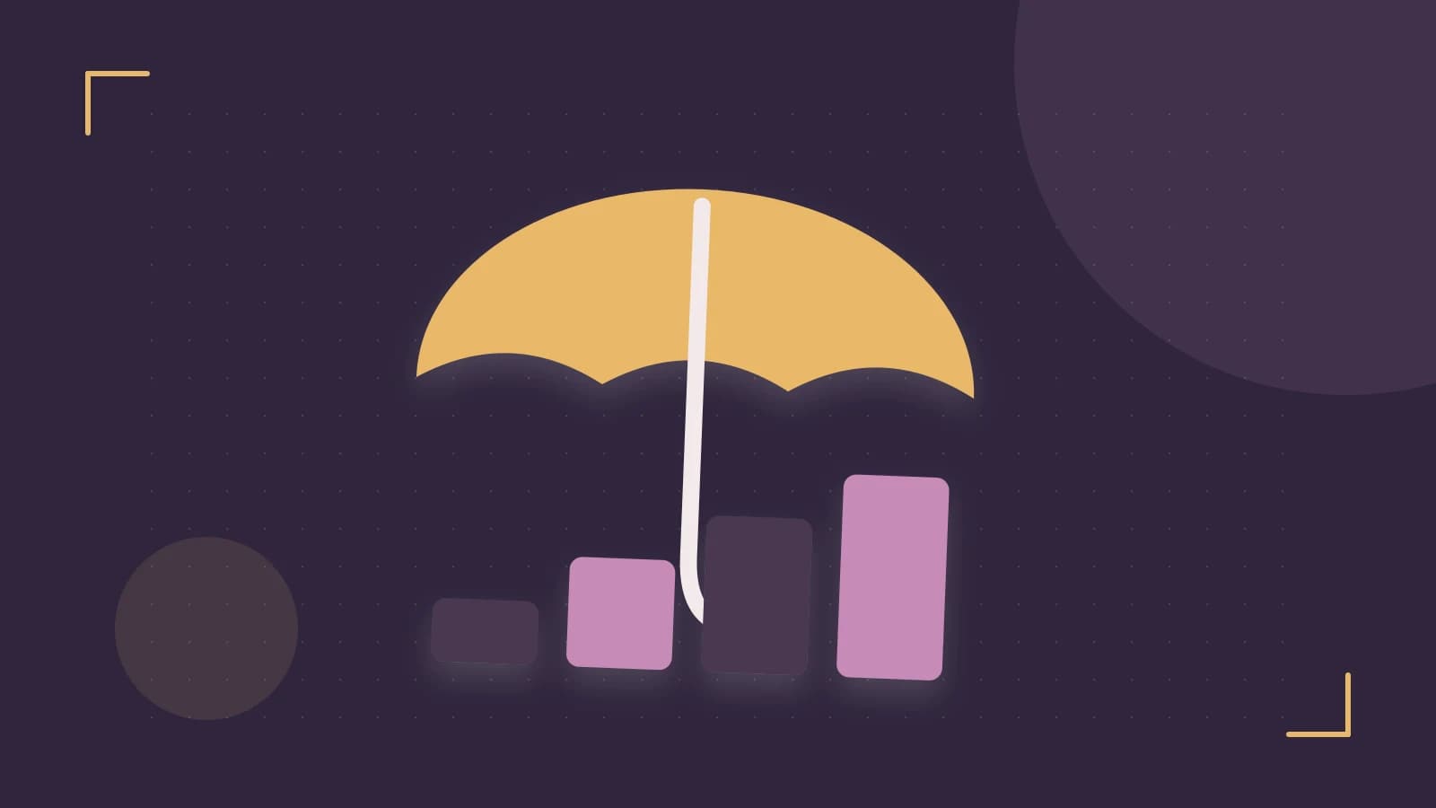 Editorial illustration of abstract coins, a payment card and a geometric financial chart without data labels