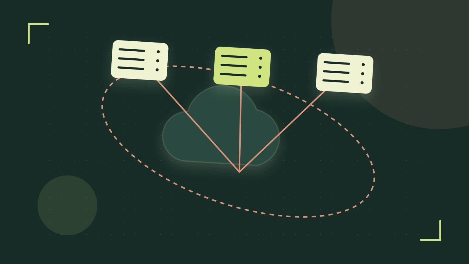 Editorial illustration of cloud infrastructure, connected server racks and an orbital service map