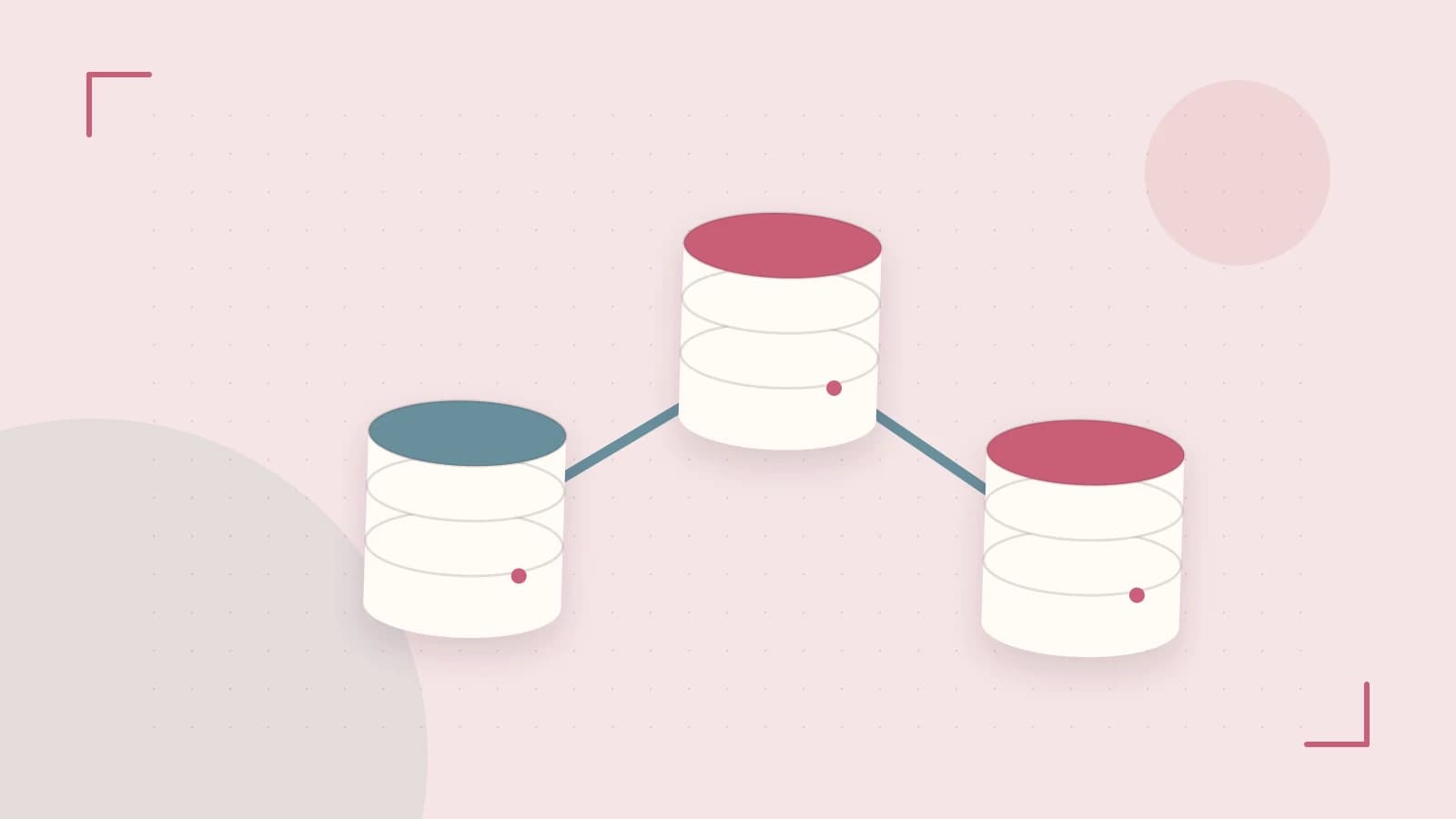 Editorial illustration of structured records, database cylinders and relationships between tables