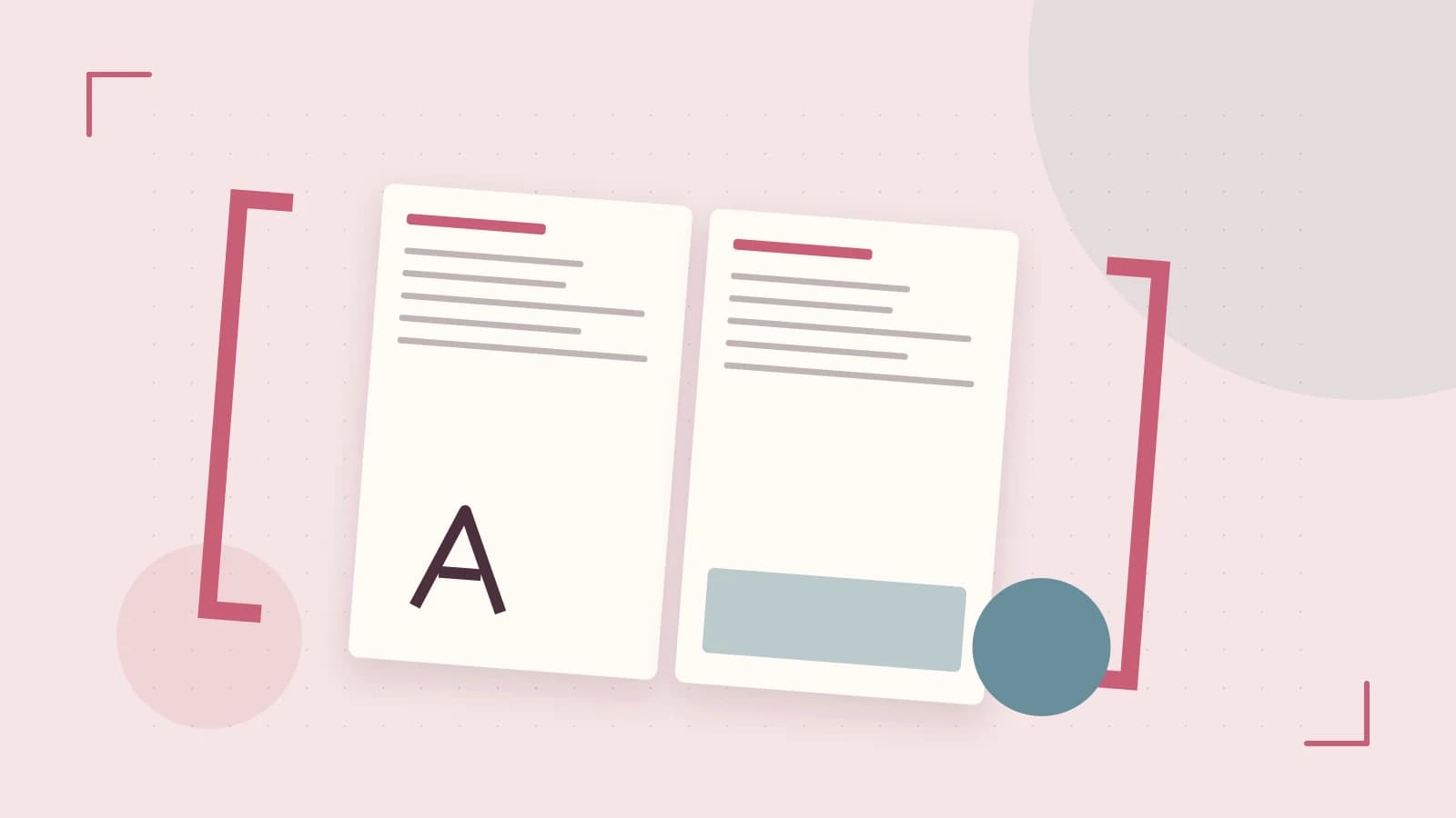 Editorial illustration of typeset pages, expressive letterform shapes and a precise editorial page grid