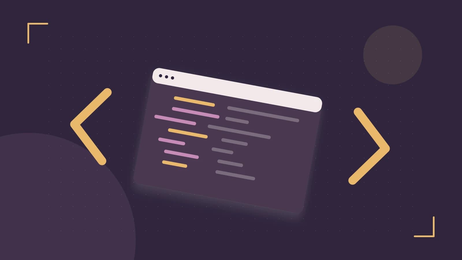Editorial illustration of an abstract code editor, syntax blocks and oversized programming brackets