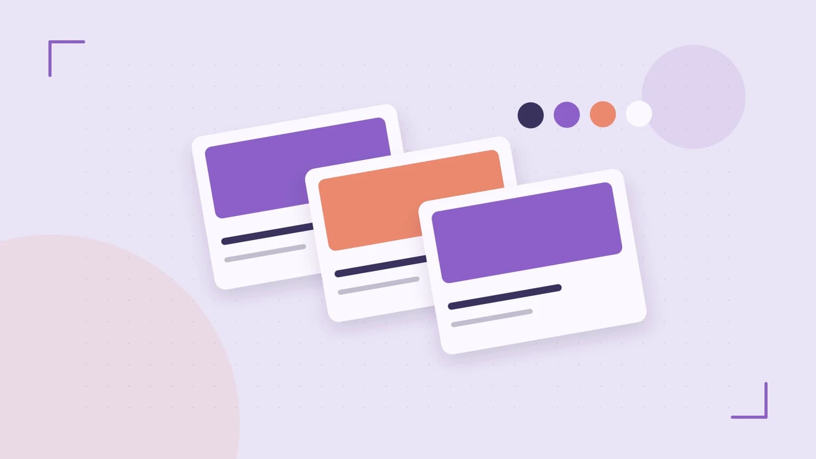Editorial illustration of responsive browser layouts, overlapping design components and a color system