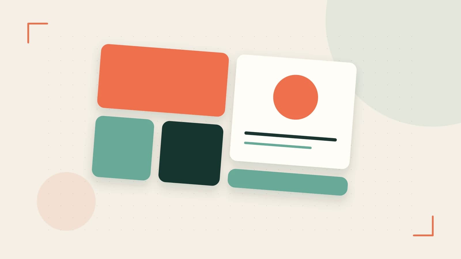Editorial illustration of responsive browser layouts, overlapping design components and a color system