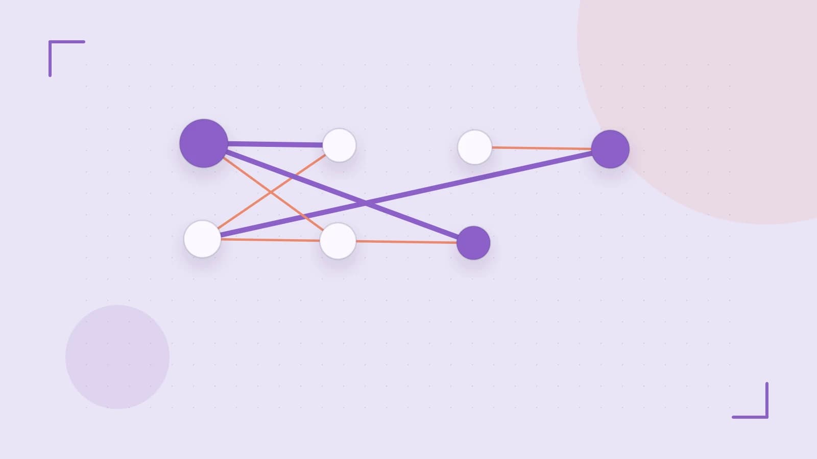 Editorial illustration of an algorithmic node graph with branching paths and a highlighted result