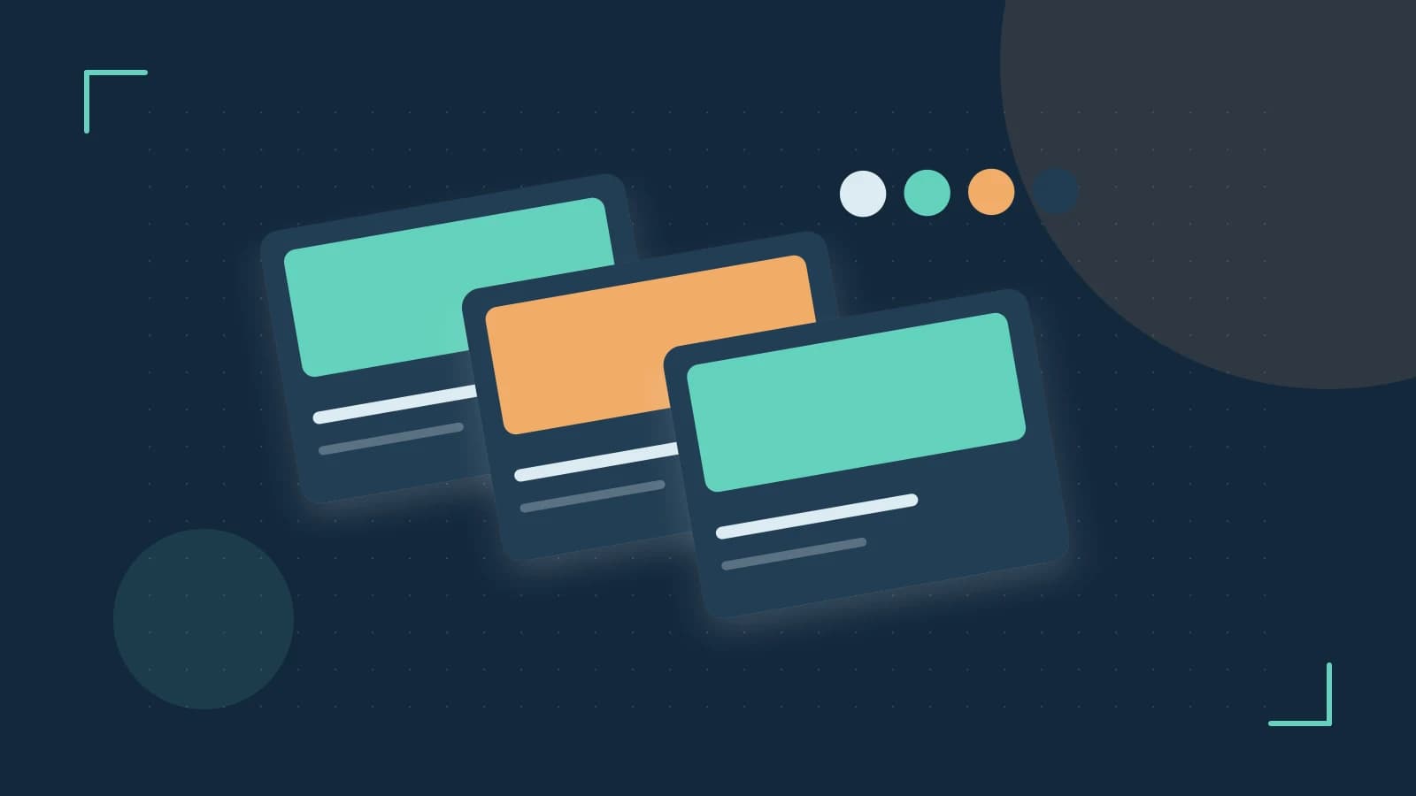Editorial illustration of responsive browser layouts, overlapping design components and a color system