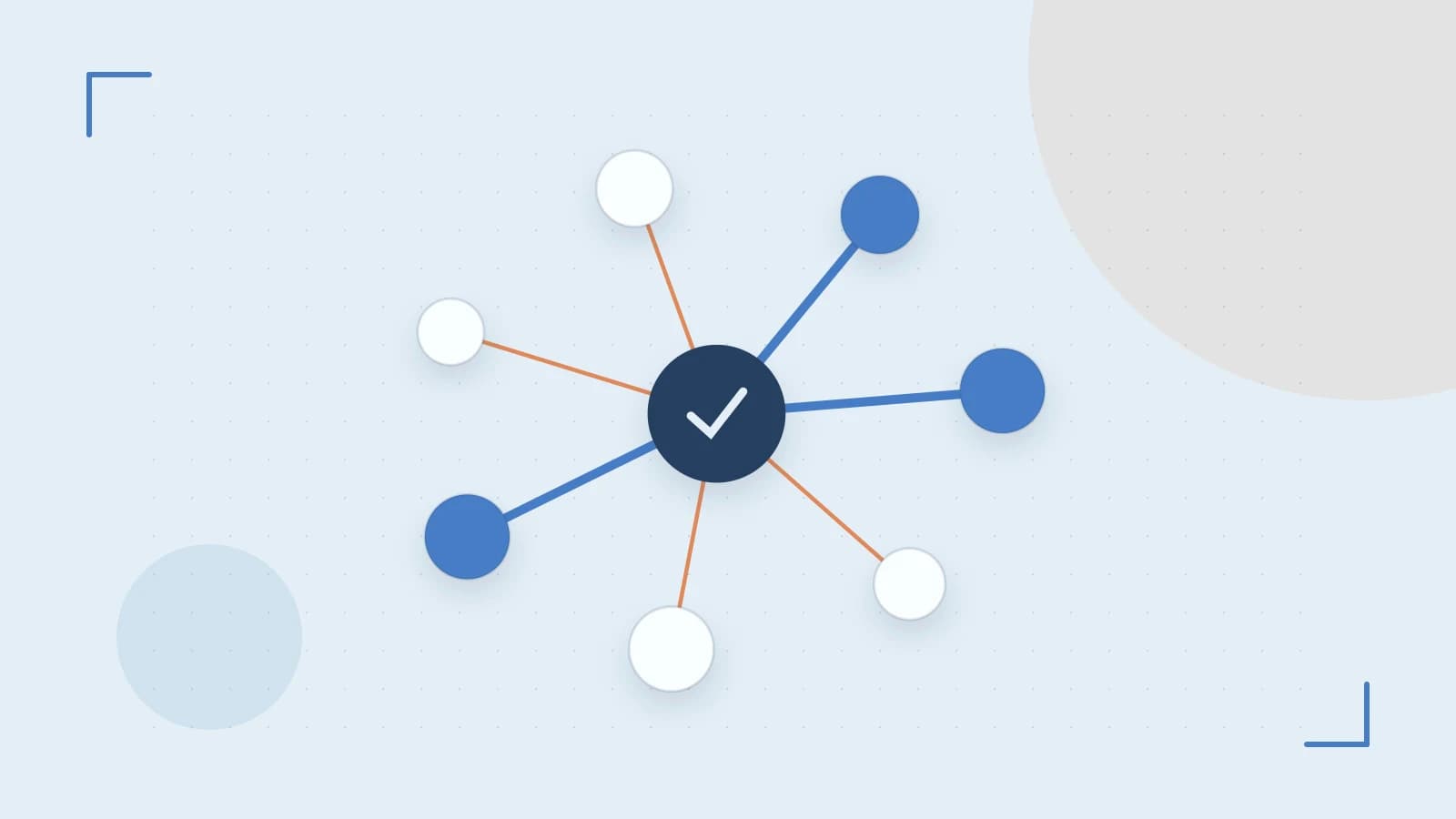 Editorial illustration of an algorithmic node graph with branching paths and a highlighted result