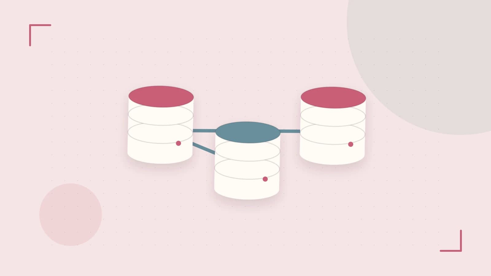 Editorial illustration of structured records, database cylinders and relationships between tables