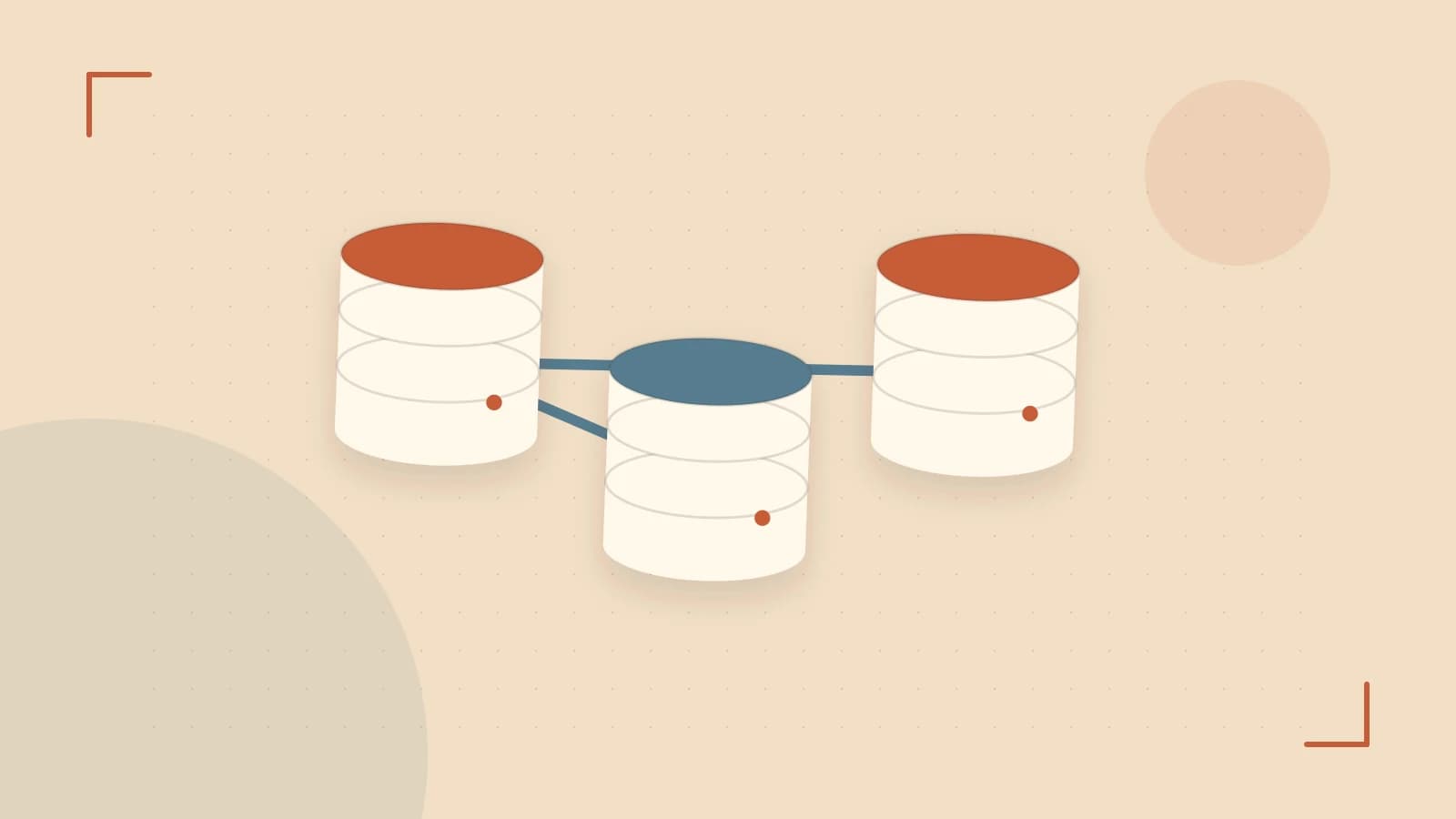 Editorial illustration of structured records, database cylinders and relationships between tables