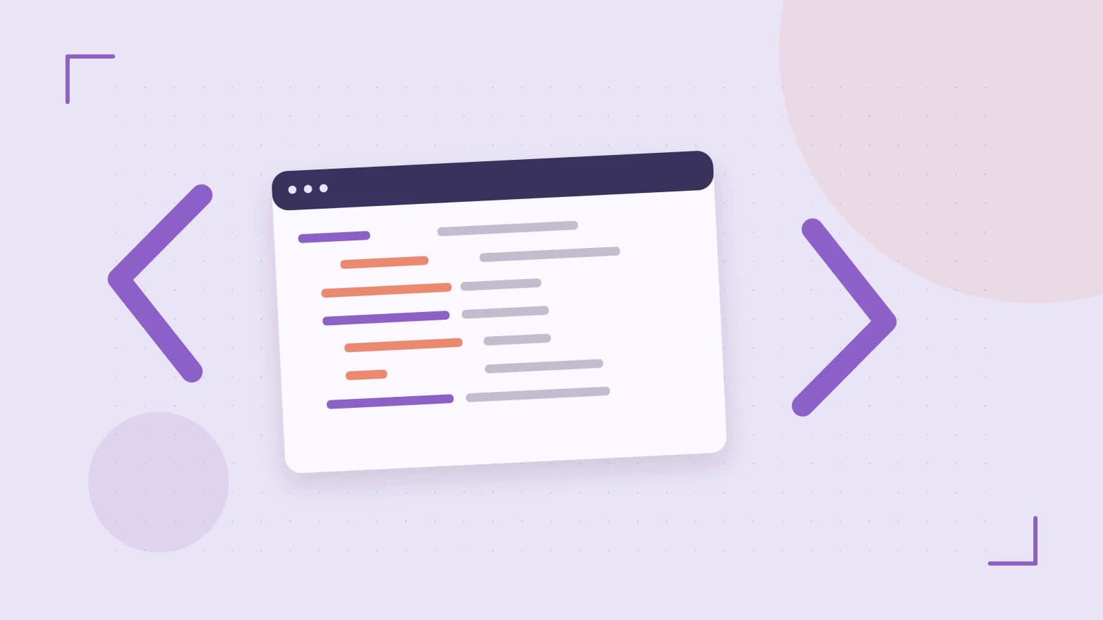 Editorial illustration of an abstract code editor, syntax blocks and oversized programming brackets