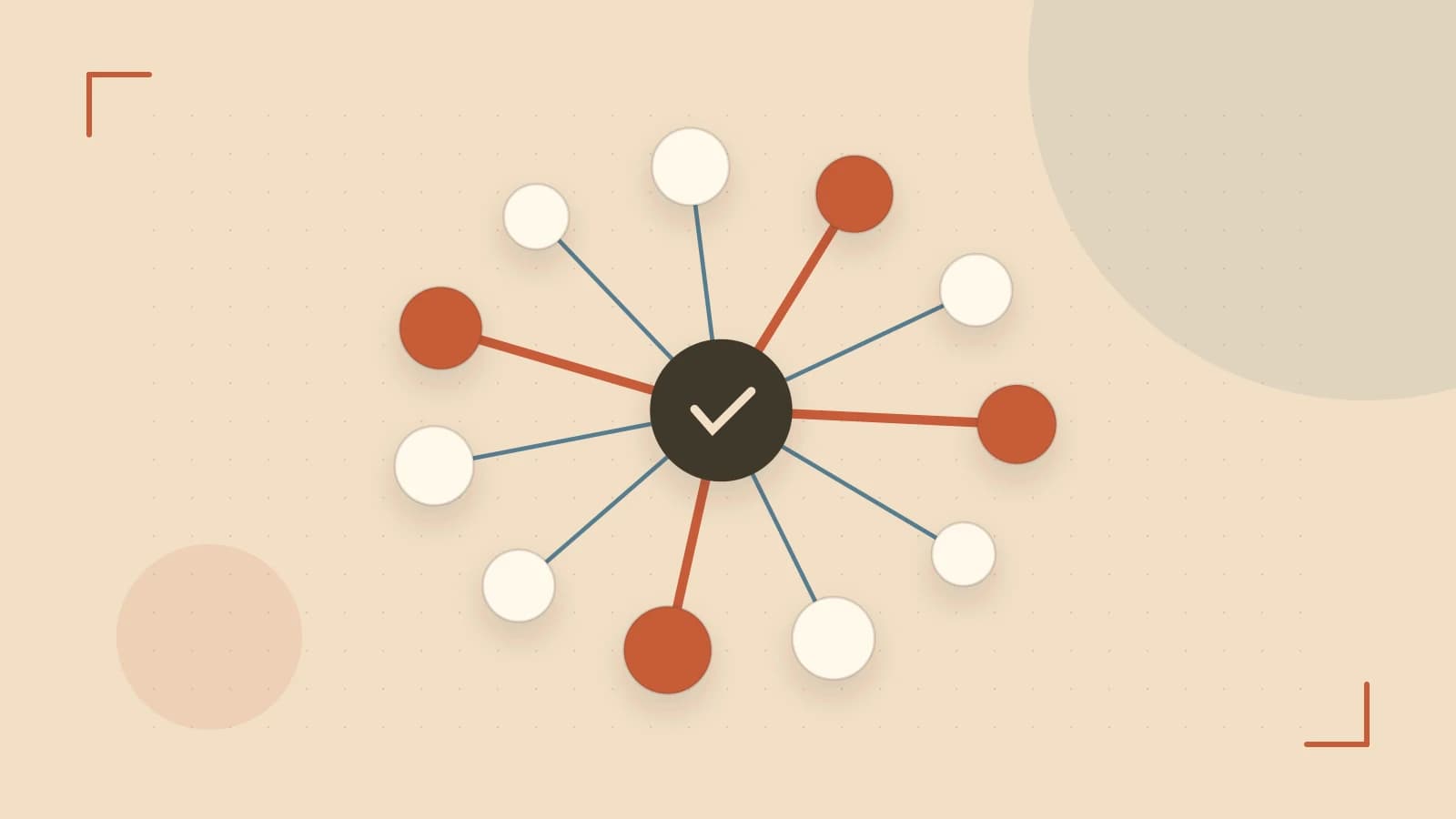 Editorial illustration of an algorithmic node graph with branching paths and a highlighted result