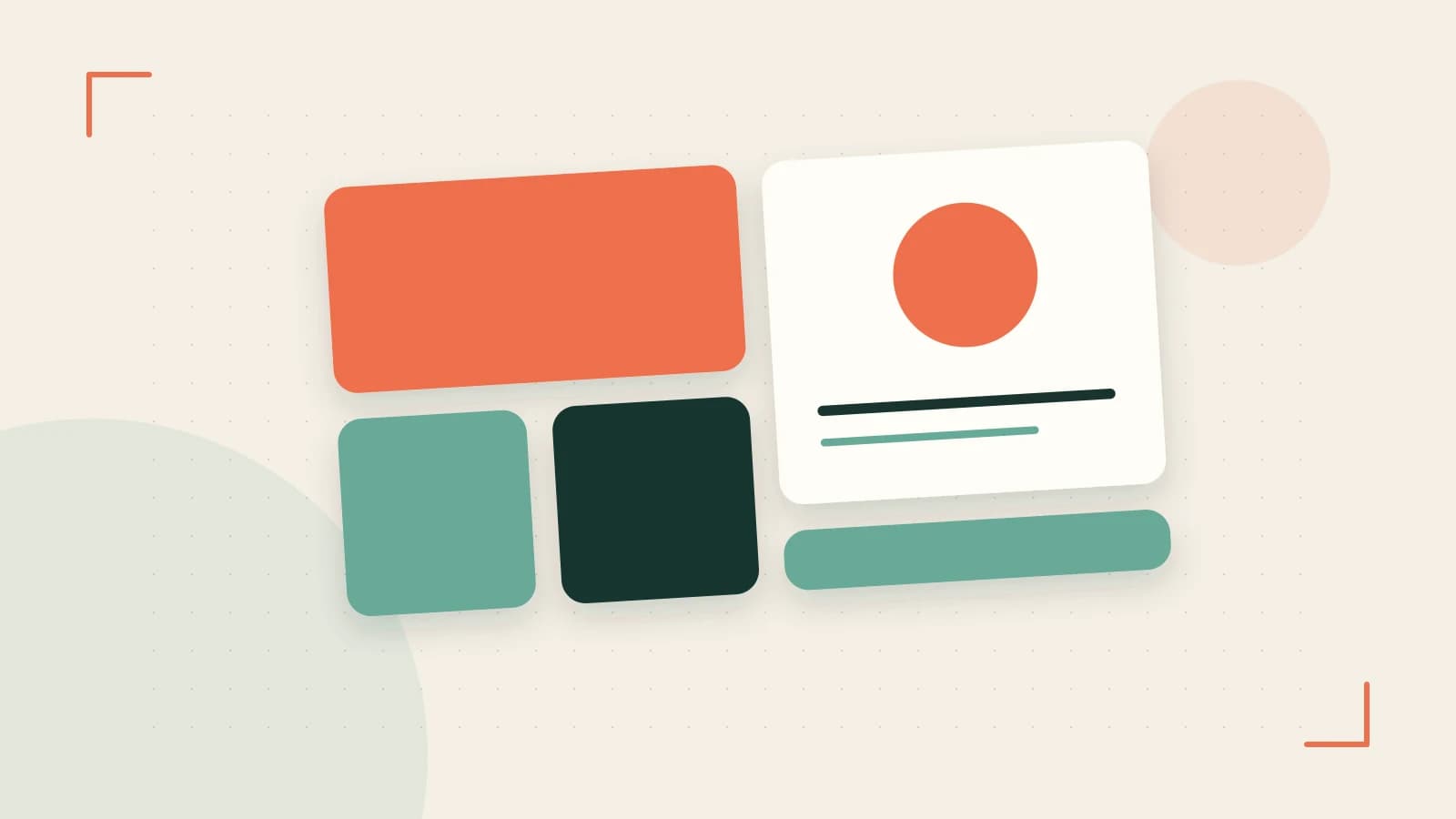 Editorial illustration of responsive browser layouts, overlapping design components and a color system
