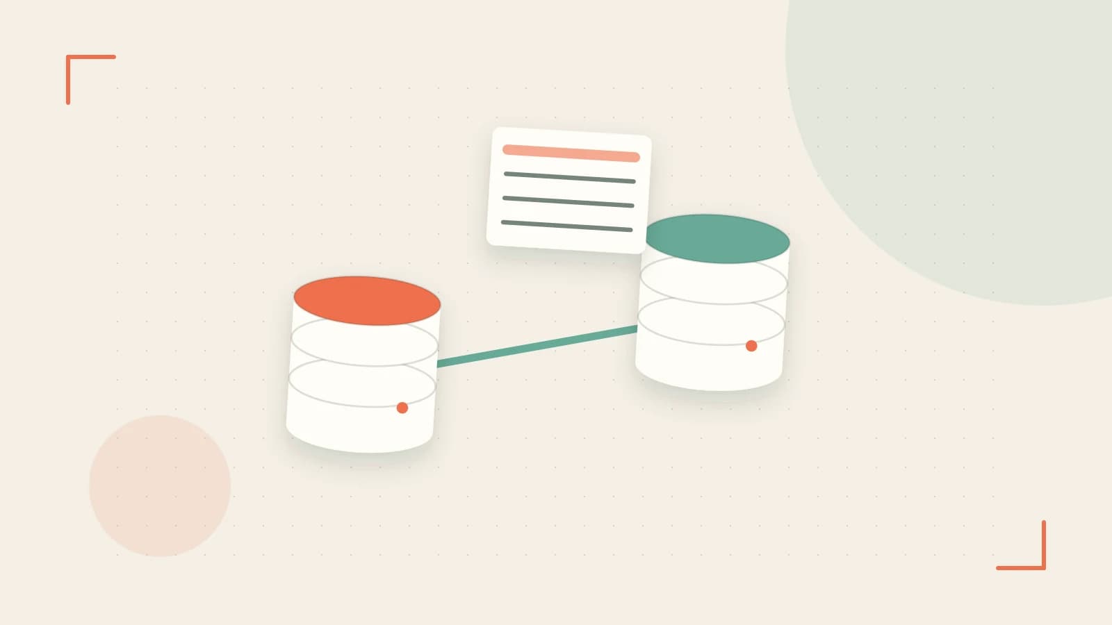 Editorial illustration of structured records, database cylinders and relationships between tables