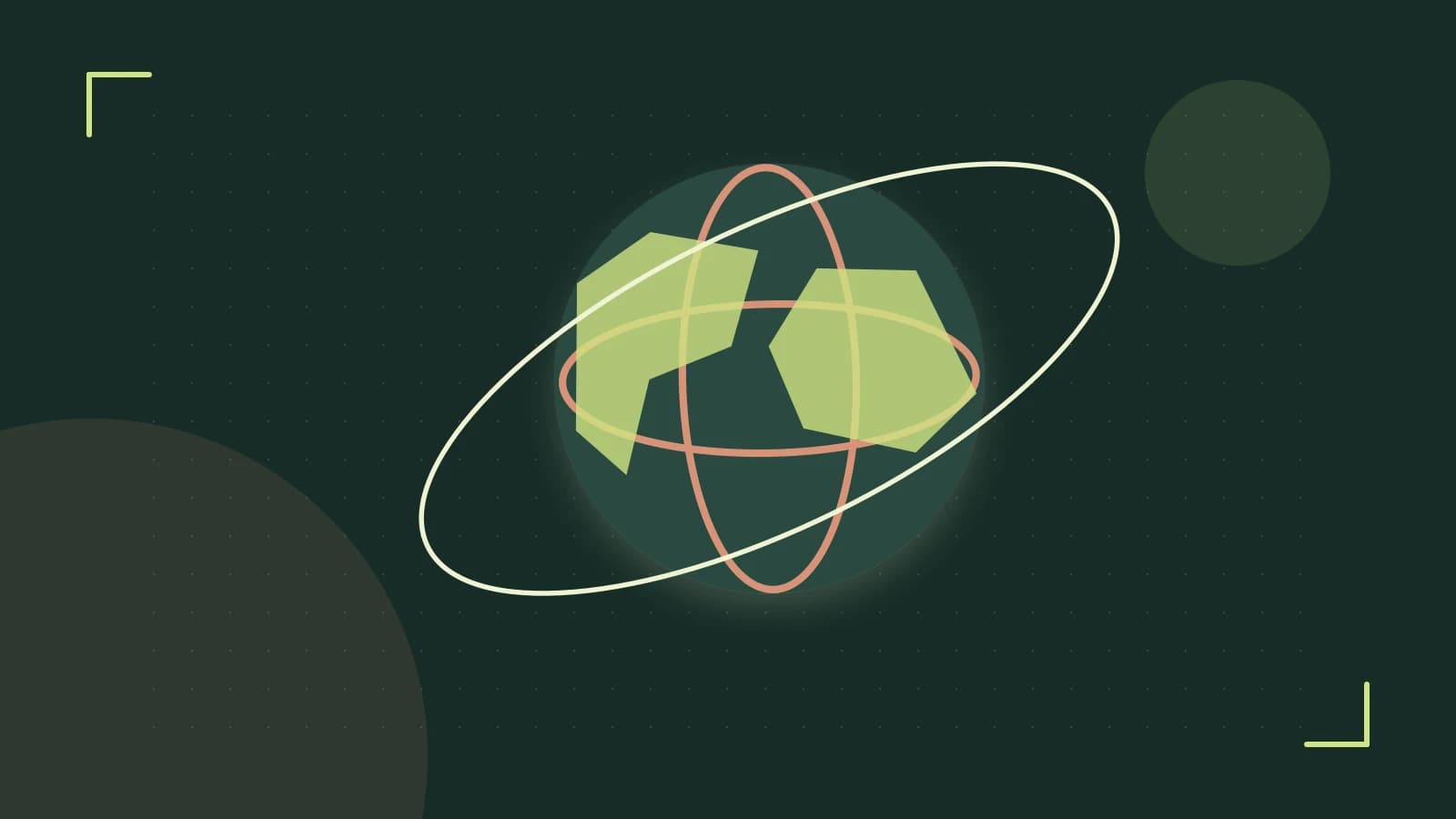 Editorial illustration of an editorial globe with meridians and layered geographic shapes