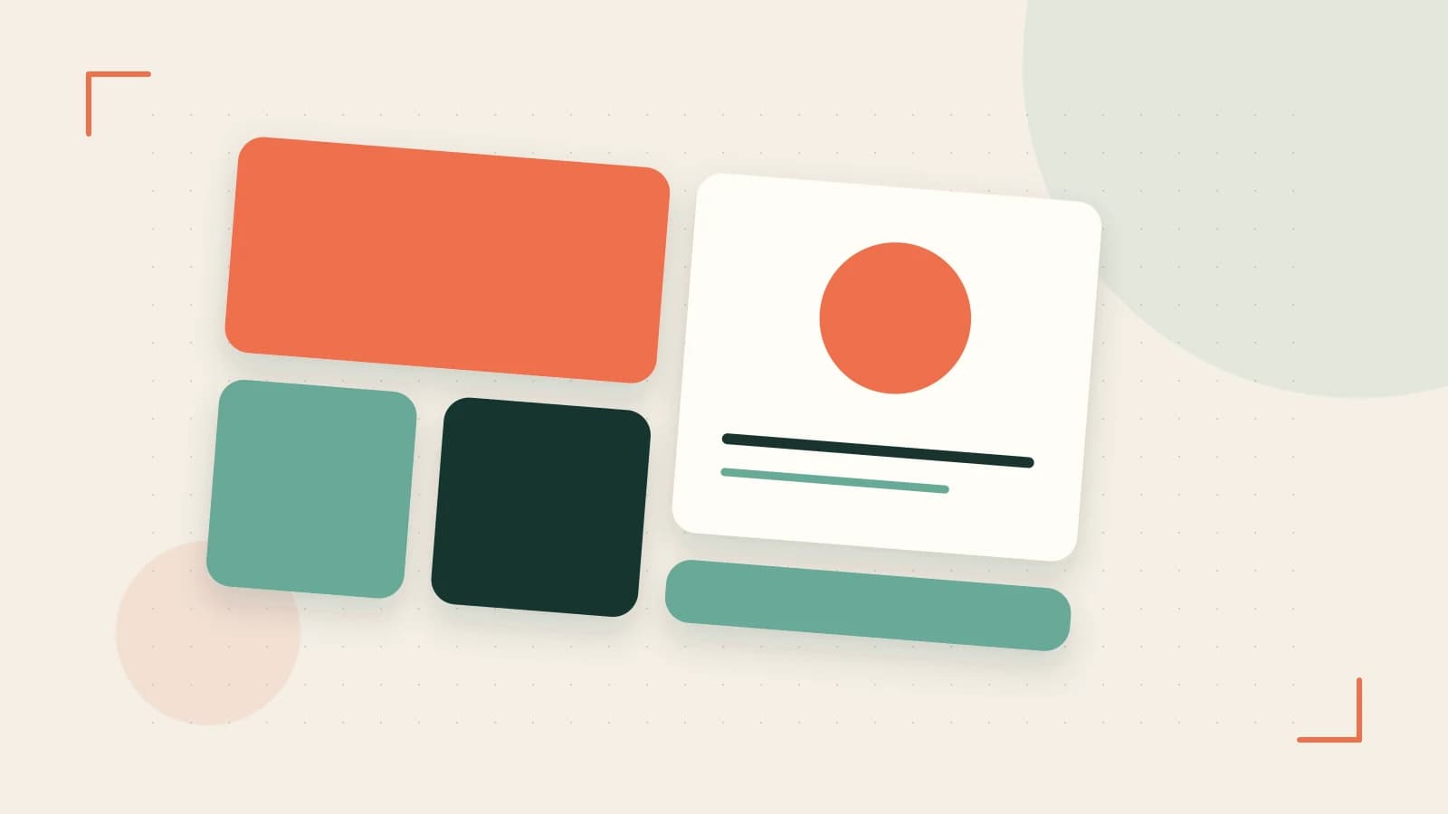 Editorial illustration of responsive browser layouts, overlapping design components and a color system