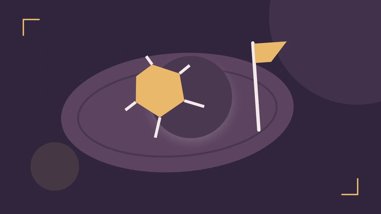 Editorial illustration of a stylized sports ball, stadium geometry and dynamic arcs