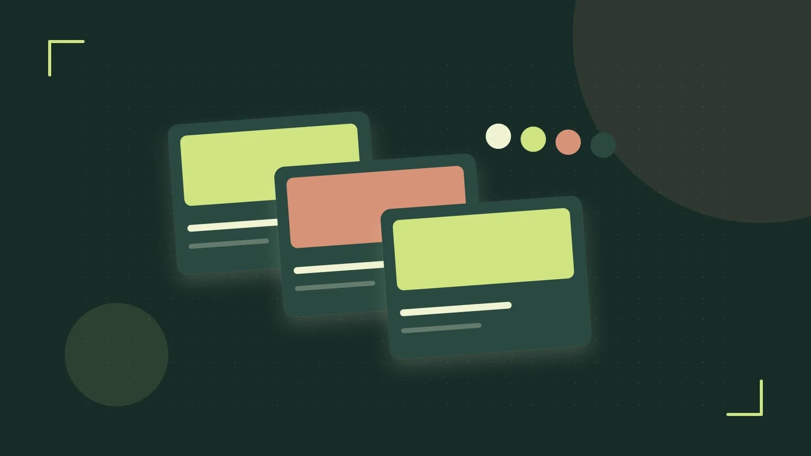 Editorial illustration of responsive browser layouts, overlapping design components and a color system