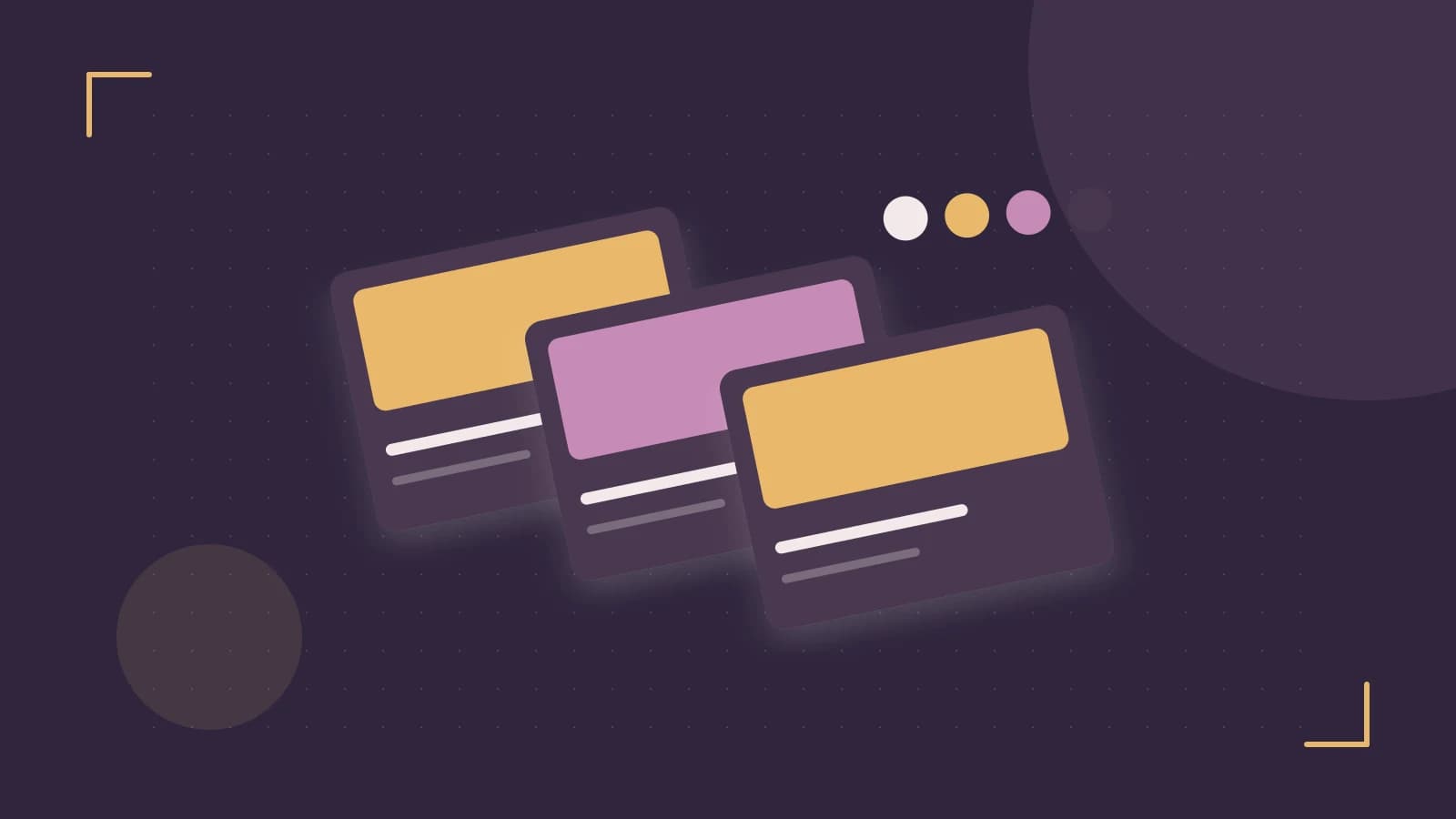 Editorial illustration of responsive browser layouts, overlapping design components and a color system