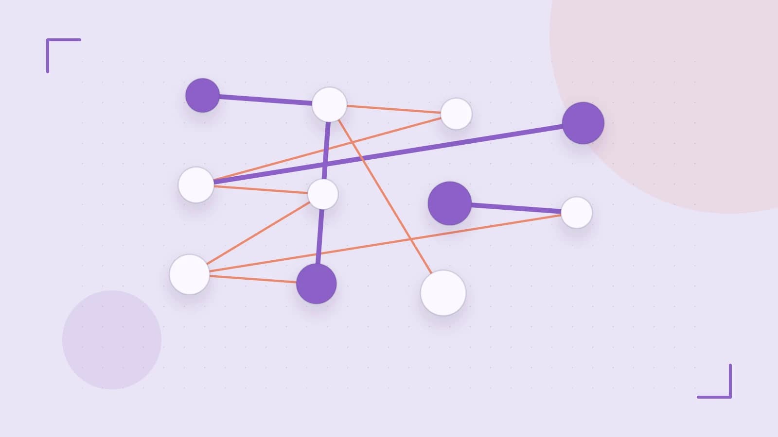 Editorial illustration of an algorithmic node graph with branching paths and a highlighted result