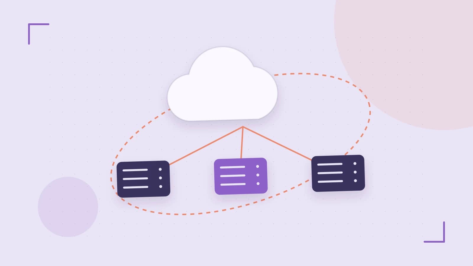 Editorial illustration of cloud infrastructure, connected server racks and an orbital service map