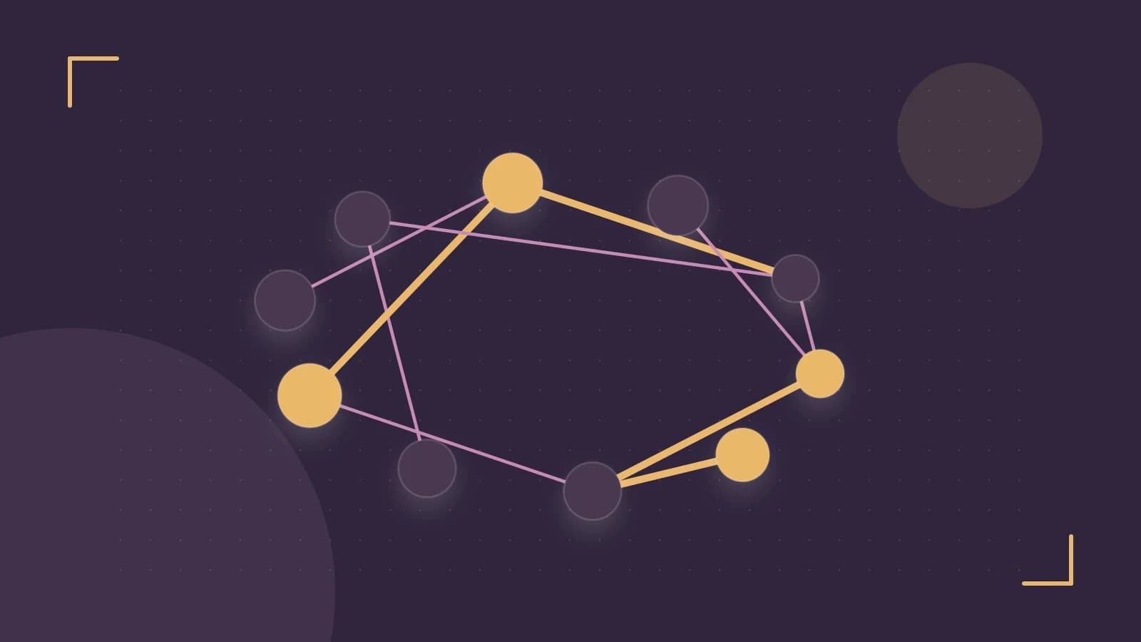 Editorial illustration of an algorithmic node graph with branching paths and a highlighted result