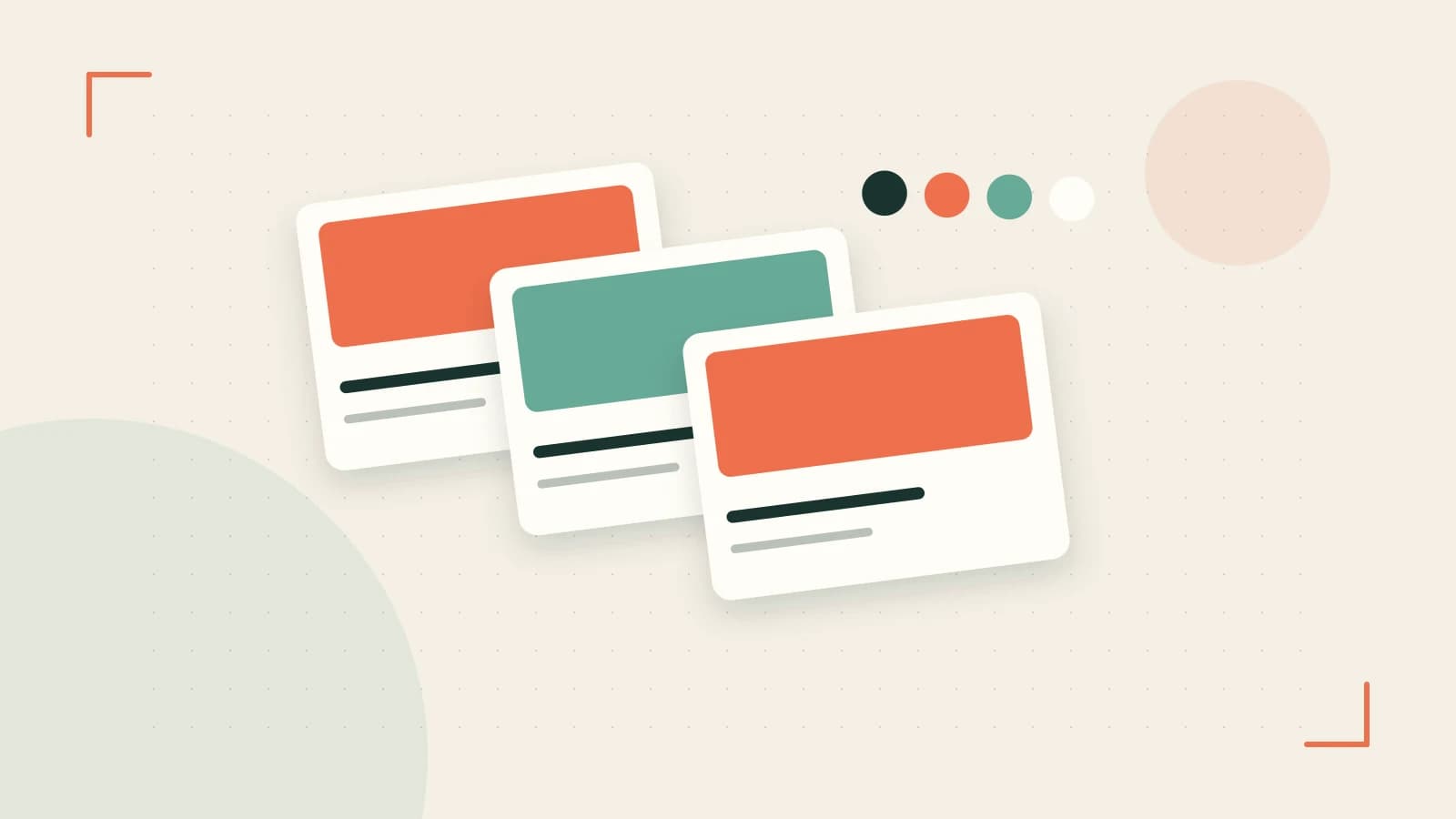 Editorial illustration of responsive browser layouts, overlapping design components and a color system
