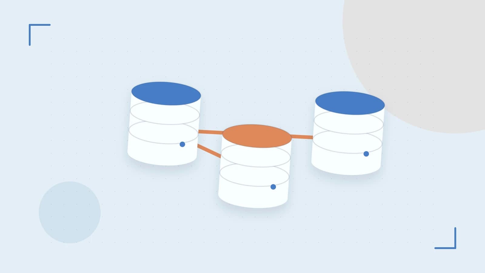 Editorial illustration of structured records, database cylinders and relationships between tables