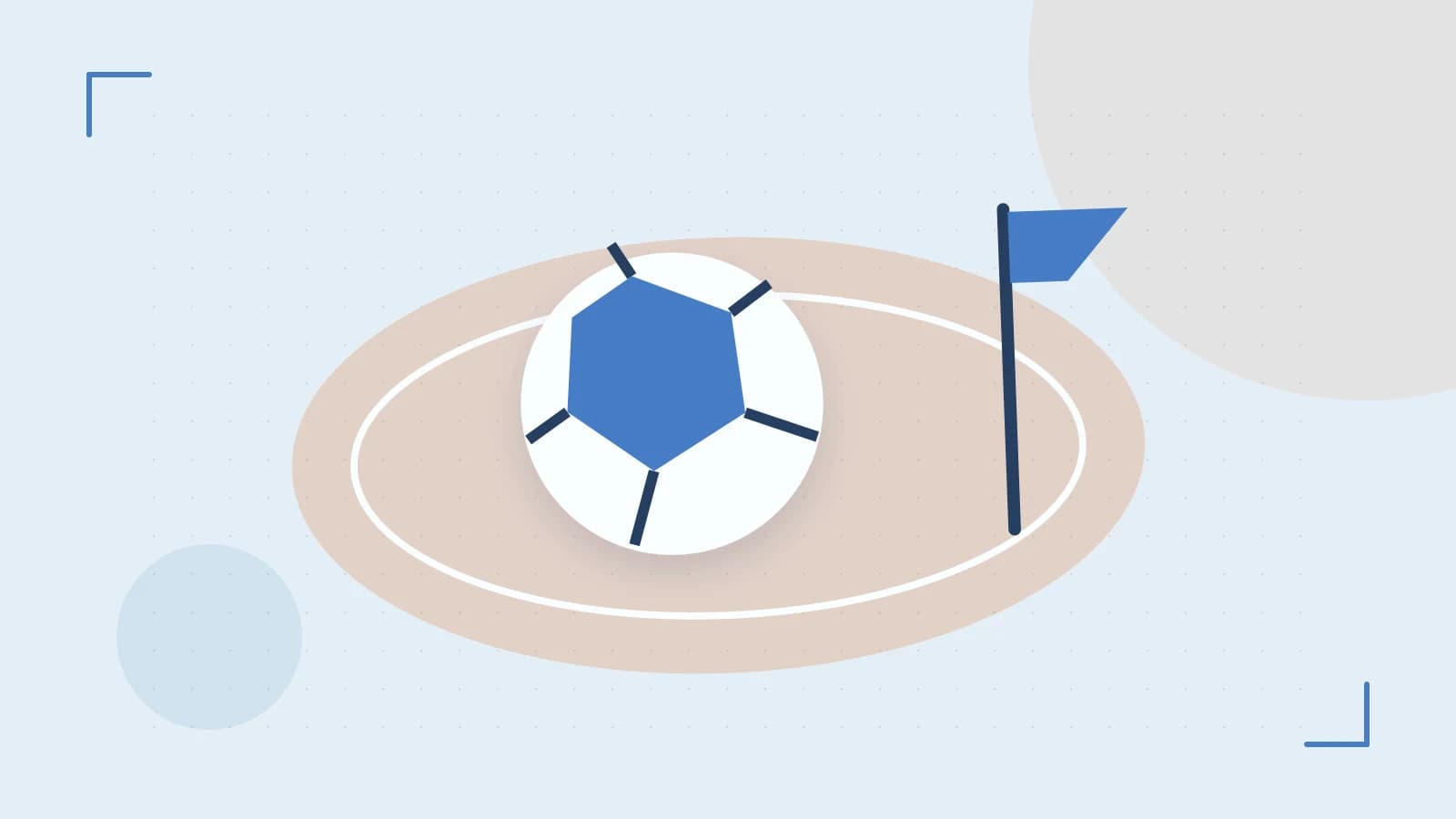 Editorial illustration of a stylized sports ball, stadium geometry and dynamic arcs