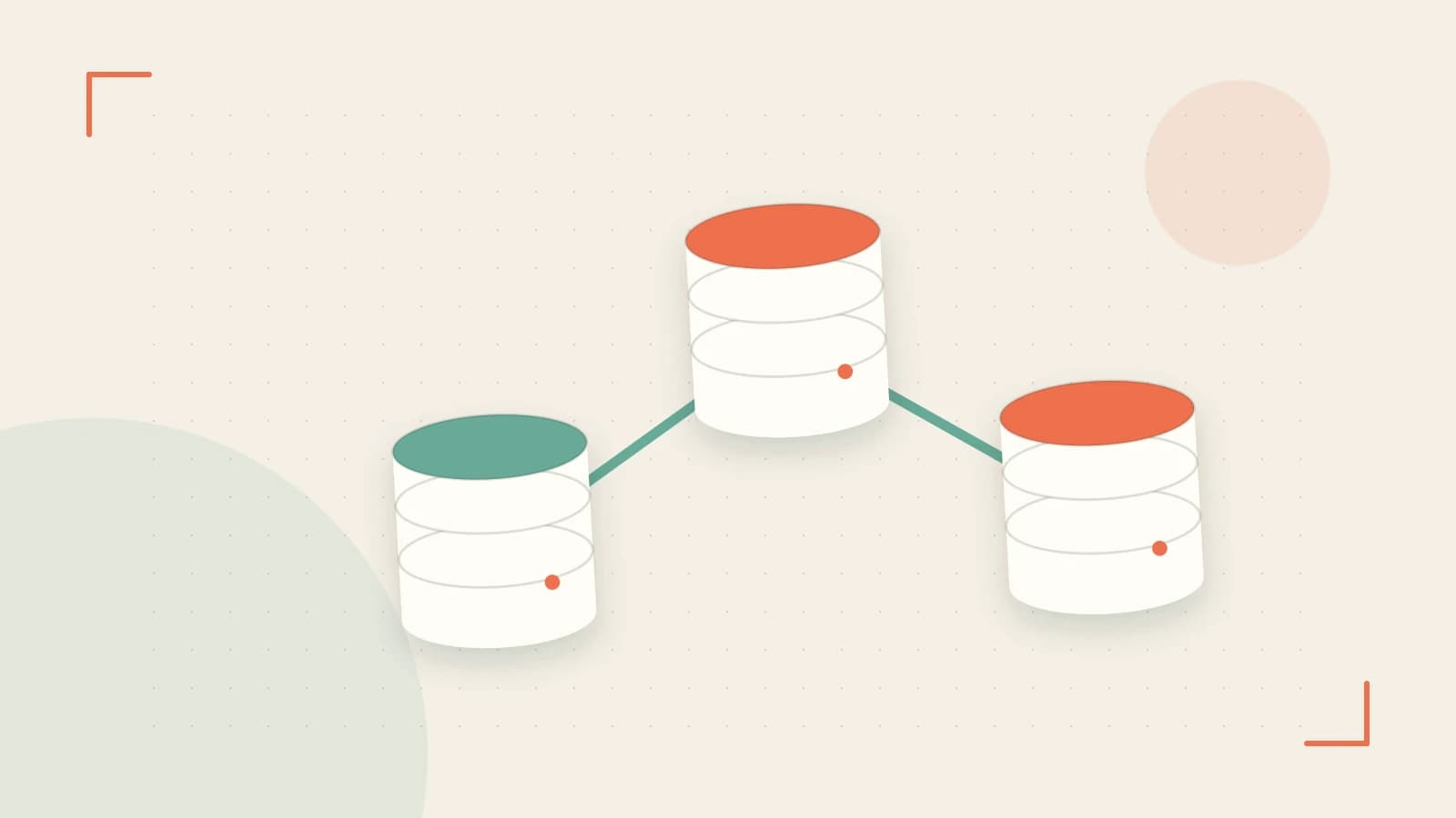 Editorial illustration of structured records, database cylinders and relationships between tables