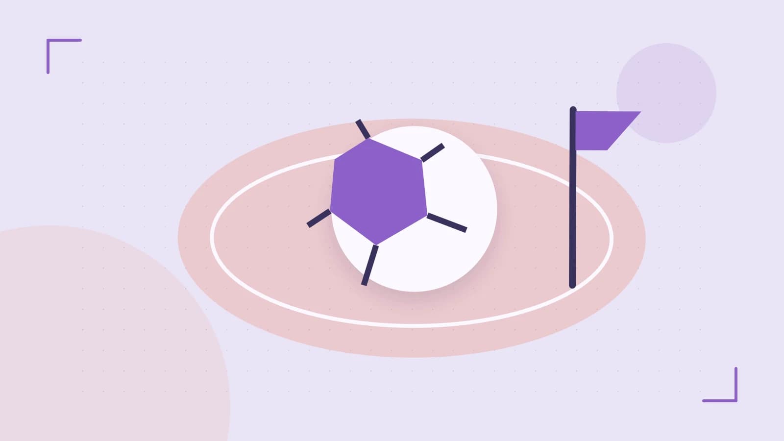 Editorial illustration of a stylized sports ball, stadium geometry and dynamic arcs