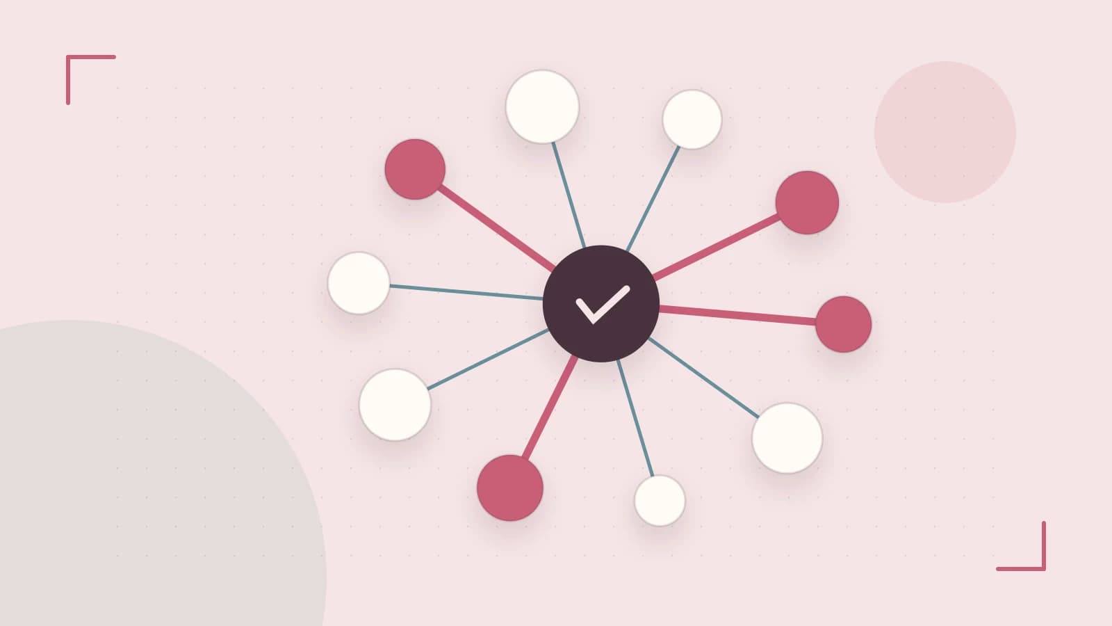 Editorial illustration of an algorithmic node graph with branching paths and a highlighted result