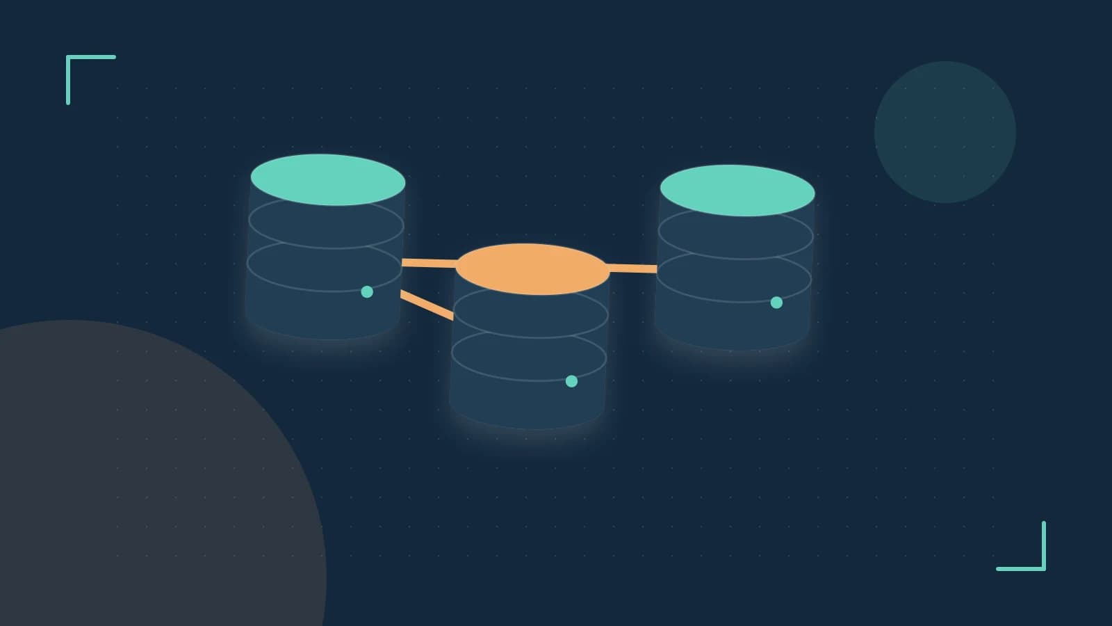 Editorial illustration of structured records, database cylinders and relationships between tables