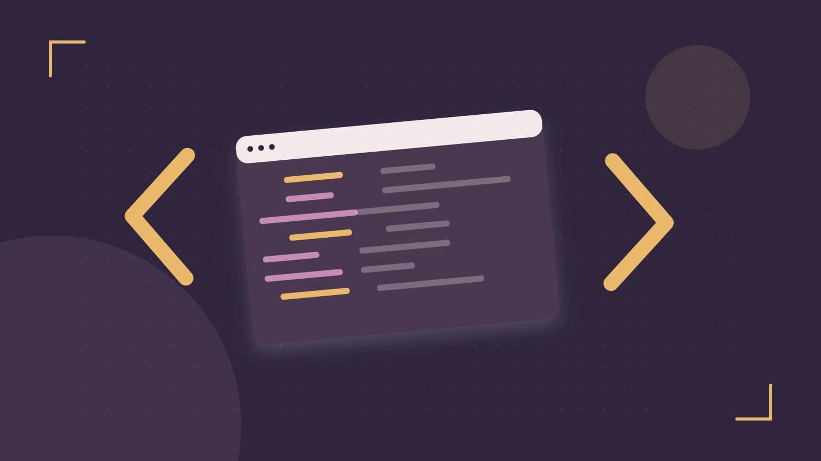 Editorial illustration of an abstract code editor, syntax blocks and oversized programming brackets