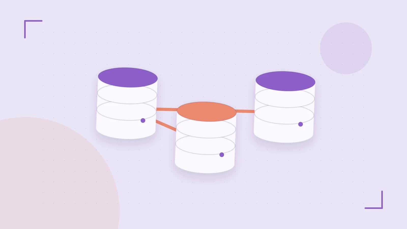 Editorial illustration of structured records, database cylinders and relationships between tables
