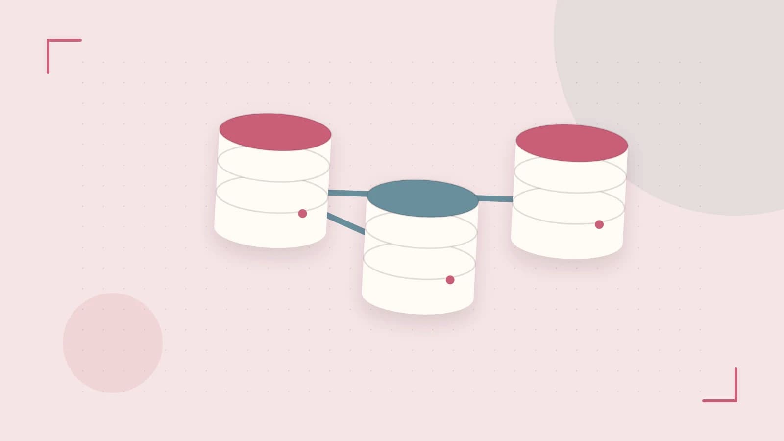 Editorial illustration of structured records, database cylinders and relationships between tables