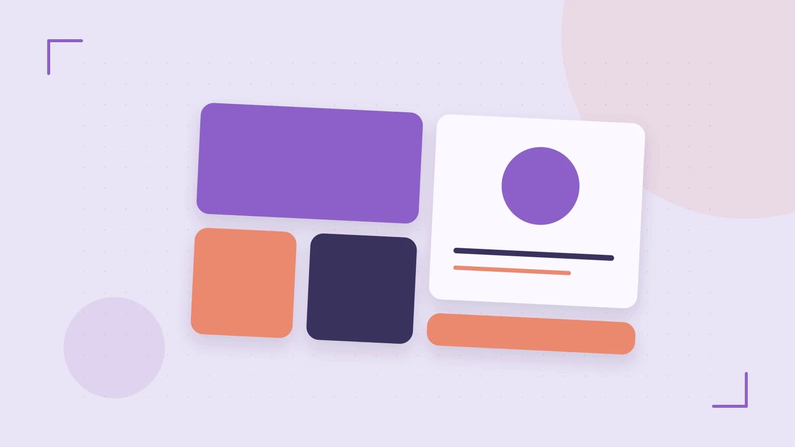 Editorial illustration of responsive browser layouts, overlapping design components and a color system